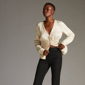 By Anthropologie Smocked Satin Blouse